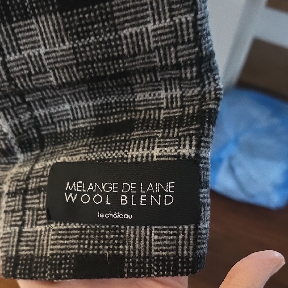 Le Chateau Black and Gray Plaid Trench Coat - Picture 3 of 5